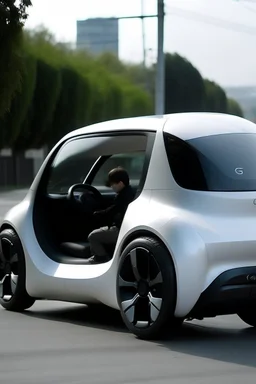 A car that has one arm attached on the outside