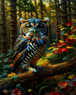 Owl in the woods incredibly detailed 8k oil painting