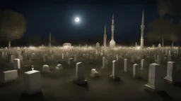 A Peaceful Nightly Sequence Of Muslims Graveyard.