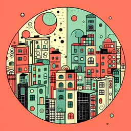 circles and squares living in a city, cartoonish