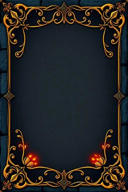 dark "Whimsical, fantasy-themed card border, intricate stone and gold filigree with tiny rat paw prints hidden in the design, playful medieval style, glowing runes, ornate yet readable, decorative corners, vibrant fantasy color palette."