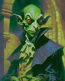 Kermit the frog as Nosferatu in Society 1989, highly detailed, centered, solid color background, digital painting, artstation, concept art, smooth, sharp focus, illustration, donato giancola Joseph Christian Leyendecker, Les Edwards, Ed Repka, Basil Gogos, WLOP, Artgerm