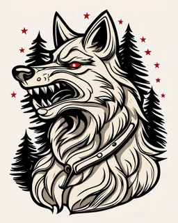 Vintage cartoon wolf. Whistling drawing, stylized , trAditional americana old school tattoo designed