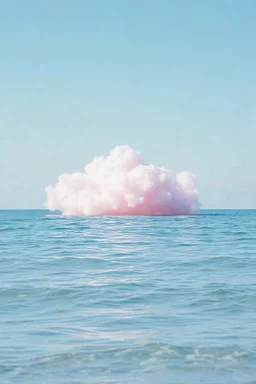 A pink plastic cloud floating in the sea