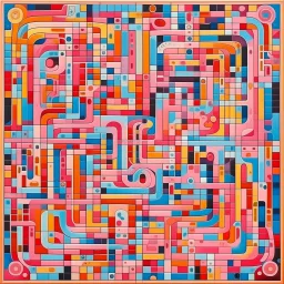 A light pink mystical maze filled with puzzles designed in ancient Greek mosaics painted by Wassily Kandinsky