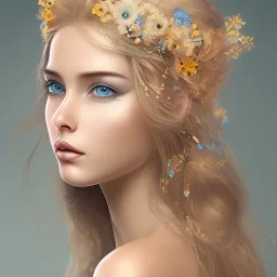 sunflower goddess nude body blue eyes long hair blond