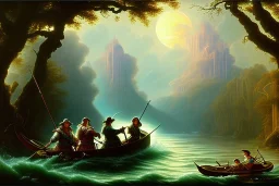 The mythical River Styx leading to Hades, Charon, high detail, Impressionist painting, fine detail, high quality, masterpiece