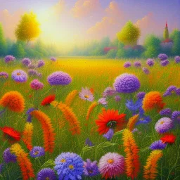 a painting of flowers in a field, highly detailed