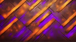 Hyper Realistic Glowing-Golden-Diagonal-Intersecting-Lines on rustic-orange-&-purple-rustic-wall with embers