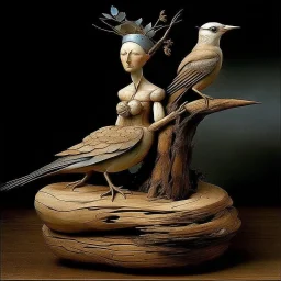 a surrealist sculpture made of driftwood by artist "Meret Oppenheim",by artist "Catrin Welz-Stein"