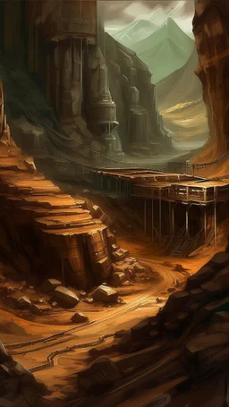 A brown underground mine in a mountain painted by Xul Solar