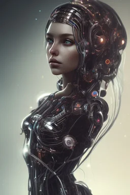 wonderfull portrait, shakira face, half side face robot rust, long black hair, intricate, sci-fi, cyberpunk, future,