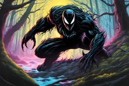 Shadow symbiote in 8k 35mm drawing style, bear them, neon ice power, ice forest, highly detailed, high details, detailed portrait, masterpiece,ultra detailed, ultra quality