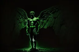 ange hombre l negro y verde parado en la oscuridad de la noche