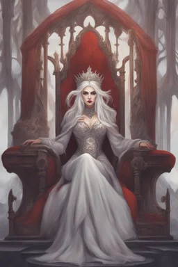 Beautiful white haired Vampire queen on her throne, drawing