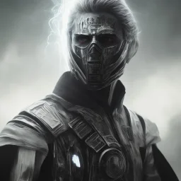 All Black Hayden Christensen soldier, ghost, wearing high tech mask, white smoke, dark, rage, sorrow, high definition, ultra 8 k, volumetric lighting, blue fire, fog