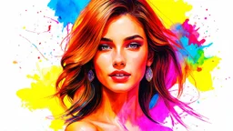 Quirky fashion portrait illustration in vibrant watercolor style, Portrait of a beautiful young woman surrounded by vibrant colors and airy lighting in this stunning fashion illustration featuring quirky watercolor brushstrokes, Surreal, textured, 3D, 8K, best quality, fine rendering, high detail, hyperrealism, high resolution, high definition, multi-layered, extreme focus, hyper sharp, hyperfocus,