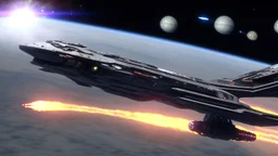 a battle damaged starship IN the year is 2380 IS IN A BATTLE with monster ufos sci-fi meticulous, highly polished, production, perfect, beautiful, clean, intricately detailed spacecore sci-fi magnificent elegant, big, powerful fast, VAST, GALACTIC, UNREAL ENGINE 5, directed by gene Roddenberry