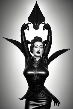 Joan Crawford as evil queen in black leather, busty, cleavage, dominatrix, curvy, angry, stern look. unreal 5, octane render, cinema4d, dynamic lighting, dramatic lighting, 4k, redshift render, highly detailed, hyper realistic,anthropomorphic black wolf long