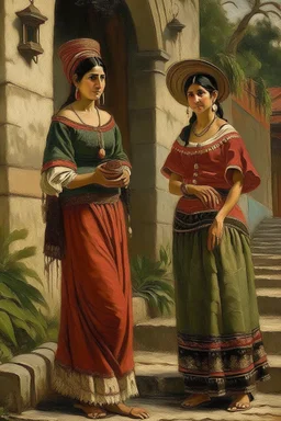 2 mexican woman painting neoclassism standing