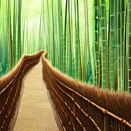 photo of intricate, realistic bamboo forest with wooden walkway leads to nowhere, 8k, high-quality, ultrafine-detail, intricate, detailed matte, digital painting, artwork, brian froud, howard lyon, selina french, anna dittmann, annie stokes, Greg Rutowski