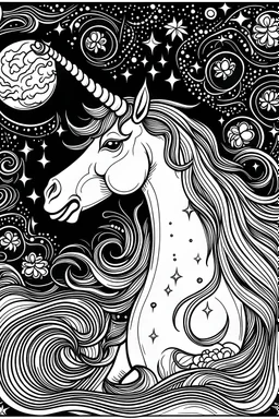 unicorn line art with space