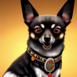 black chihuaha papilion dog, chion, sweet, realistic