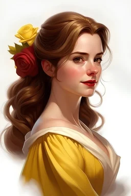 Belle from the movie "The Beauty and the Beast" on a light background