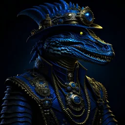 Upscale orkand almost leads to the extinction of croko musk king with chrown, in an accurate revenge scheme,Dramatic, dark and moody, inspired style, with intricate details and a sense of mystery Blue background, 16k