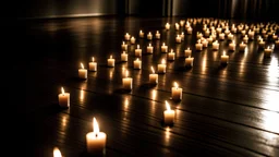A number of candles on the floor, real photo, high detailed