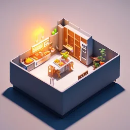 Tiny cute isometric kitchen in a cutaway box, cyberpunk, soft smooth lighting, soft colors, 100mm lens, 3d blender render