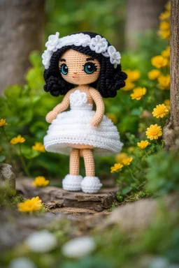 Adventure Amigurumi style, solo, looking at me, standing, full body, barby in bride dress,blurry, big beautiful chibi-style eyes, blurry background, Best quality, masterpiece,bride Art in the style of [Sack Boy | Gene Bilbrew | chibi-style | Amigurumi | Jeff Gord | Temmie | Ransom & Mitchell], unique sculptures, surreal and abstract forms through human forms, illustrative techniques and themes, prominent in magazines during the mid-20th century, detailed ink work, by Satori Canton🧸