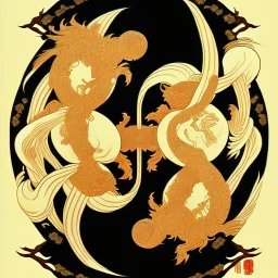 Ukiyo-e styled art, ying and yang sign