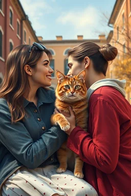 College pictures of love,cats, dogs, babies, beautiful women, oil painting style, for famous attest , ultra high quality, 8k, cinematic