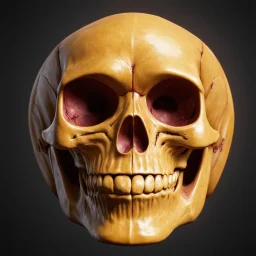 ANATOMICALLY CORRECT digital photograph of the SKULL OF A freshly skinned SMILEY FACE with fine line, highly detailed, high resolution, 8k 3d, vray, horrorcore,