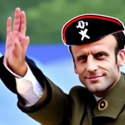 Emmanuel Macron in a Nazi army Uniform doing a Nazi salute