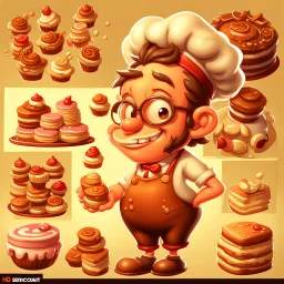a cartoon character thirty years old confectioner , an ultrafine detailed painting by senior character artist, featured on polycount, sots art, artstation hd, 2d game art, behance hd
