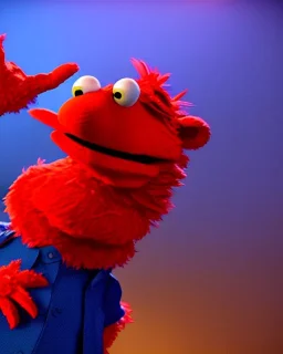 hybrid, Elmo muppet head, real human body, human arms and hands, Shirt and tie, concept art, smooth, unreal engine 5, god lights, ray tracing, RTX, lumen lighting, ultra detail, volumetric lighting, 3d, finely drawn, high definition, 4k.