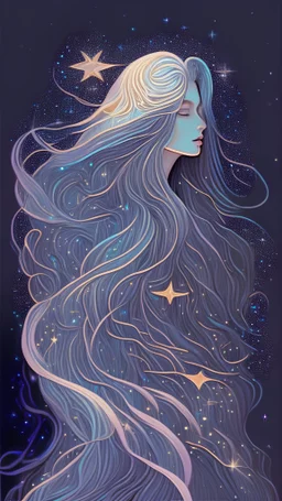 Long Hair and stars style of erte iridescent