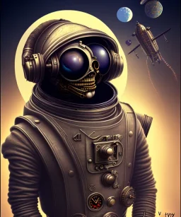 evil astronaut with a steampunk theme, realistic