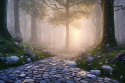  stone path lanterns forest