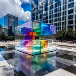 Chicago Crazy Art middle in the City Rainbow over a glass Cube