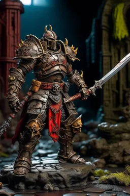 metal maden male chaos warrior of khorne in armor is holding a great sword in a ruined post-apocalyptic city, sci-fi, fantasy, horror, skulls on the ground, blood, Tornado, Roman, Empty chairs,Tangled roots,Key, Warped,Mangled,Ethereal, (Isolation:1.1), (Glaze:1.1), (Reflected light:1.2), Glass, Polygon, ultra detailed, intricate, oil on canvas, dry brush, (surrealism:1.1), (disturbing:1.1), trending on artstation, sharp focus, studio photo, intricate details, highly detailed, by greg rutkowski,
