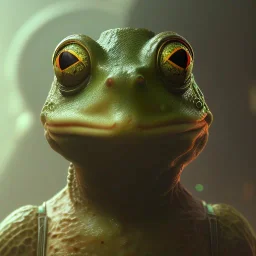 portrait male anthro frog dressed in indiana jones outfit character full body precis no blur, concept art, character sheet, nier automata, Alexander Mandradjiev cyberpunk, trending on artstation, featured on pixiv, hyper detail, cinematic composition, 8 k, detailed face