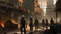 post-apocalyptic, city, inhabitants, mutants, humans, concept art