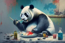 Panda eating chinesse paint art