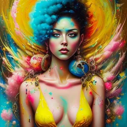 iv_a painting of a young woman, figurative art, an acrylic detailed painting, , brush strokes, paint drips and drabs and splatters by Harumi Hironaka, turquoise pink and yellow, james terrell art, trending on artstation, soft lines,intricate art by bastien lecouffe deharme and greg rutkowski