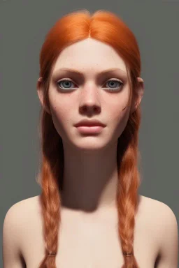 Woman, 190cm, beautiful, orange hair, two braids, bangs, rossi eyes, big eyes, freckles, long eyelashes, Frozen, 8k resolution concept art by Greg Rutkowski