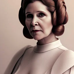 extremely detailed 8k hyperspace wallpaper,complete and photo realistic detailed head to waist stunning photo realistic portrait of carrie fisher as Princess Leia in star wars with photo realistic minimal updo hair , brown eyes, professional majestic oil painting by Ed Blinkey, Atey Ghailan, by Jeremy Mann, Greg Manchess, Antonio Moro, trending on ArtStation, Intricate, High Detail, Sharp focus, dramatic, by greg rutkowski, realism, beautiful and detailed lighting, shadows