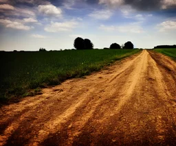 Campo, camino de tierra, arbustos